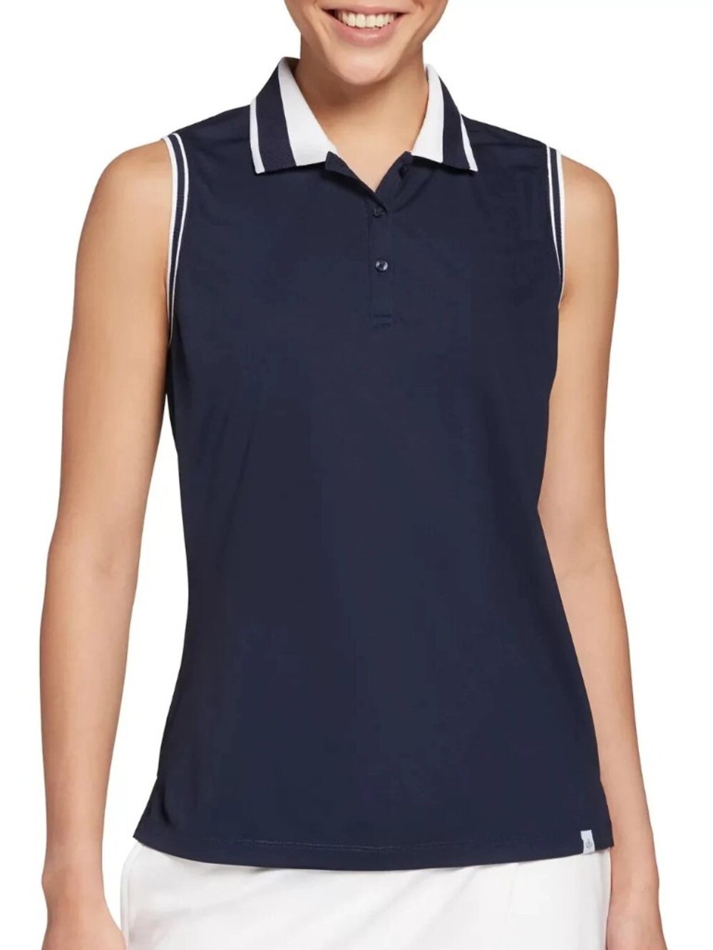 Lady Hagen Pique Rib Trim Sleeveless Golf Polo - Navy / White - Size Medium